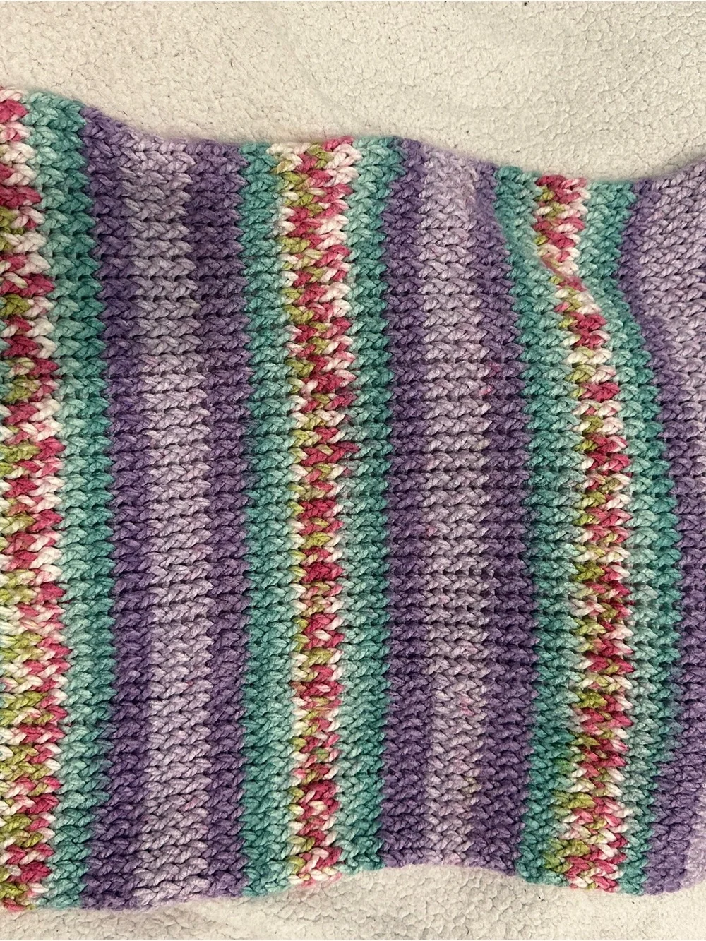 Kids Multicolor Knit Pom Hat — Purple & Mint